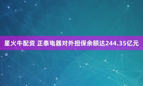 星火牛配资 正泰电器对外担保余额达244.35亿元