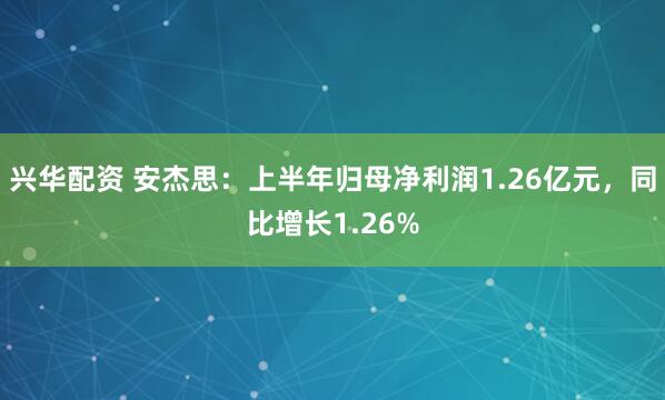 兴华配资 安杰思：上半年归母净利润1.26亿元，同比增长1.26%